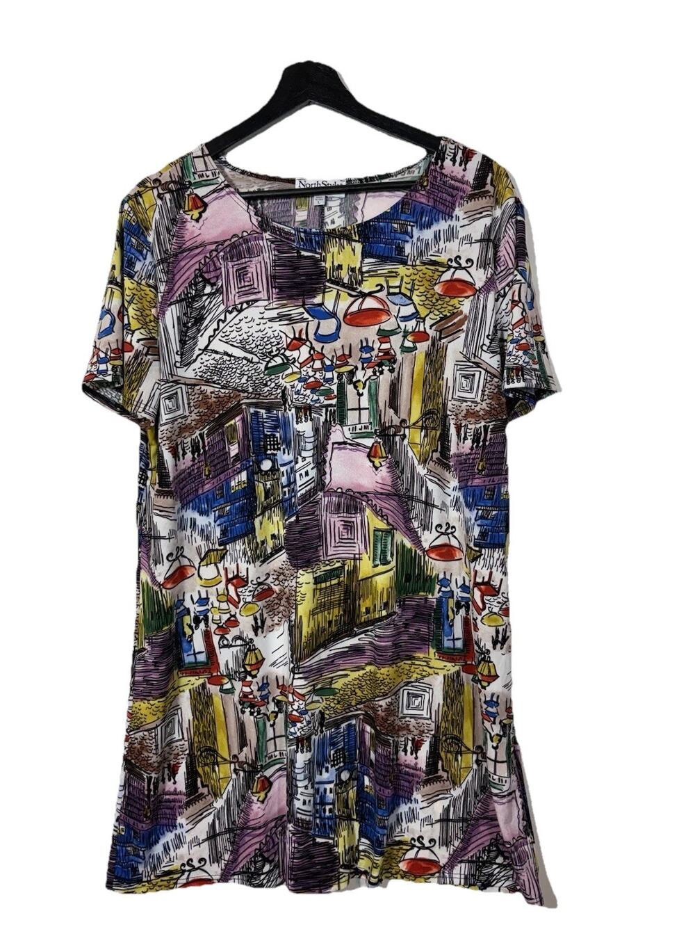 NorthStyle Womens White Sleeveless Parisian Cityscape Print Mini Sheath Dress L